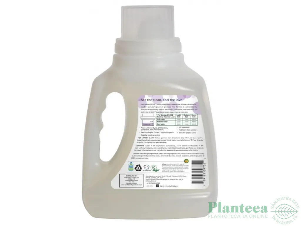 Detergent lichid rufe lavanda {a/m} 1,5L - EARTH FRIENDLY