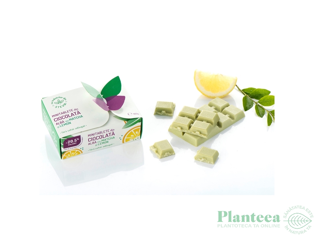 Minitablete ciocolata alba matcha lemon fara zahar 180g - SWEETERIA