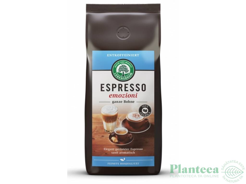 Cafea boabe arabica espresso decofeinizata Emozioni eco 250g - LEBENSBAUM