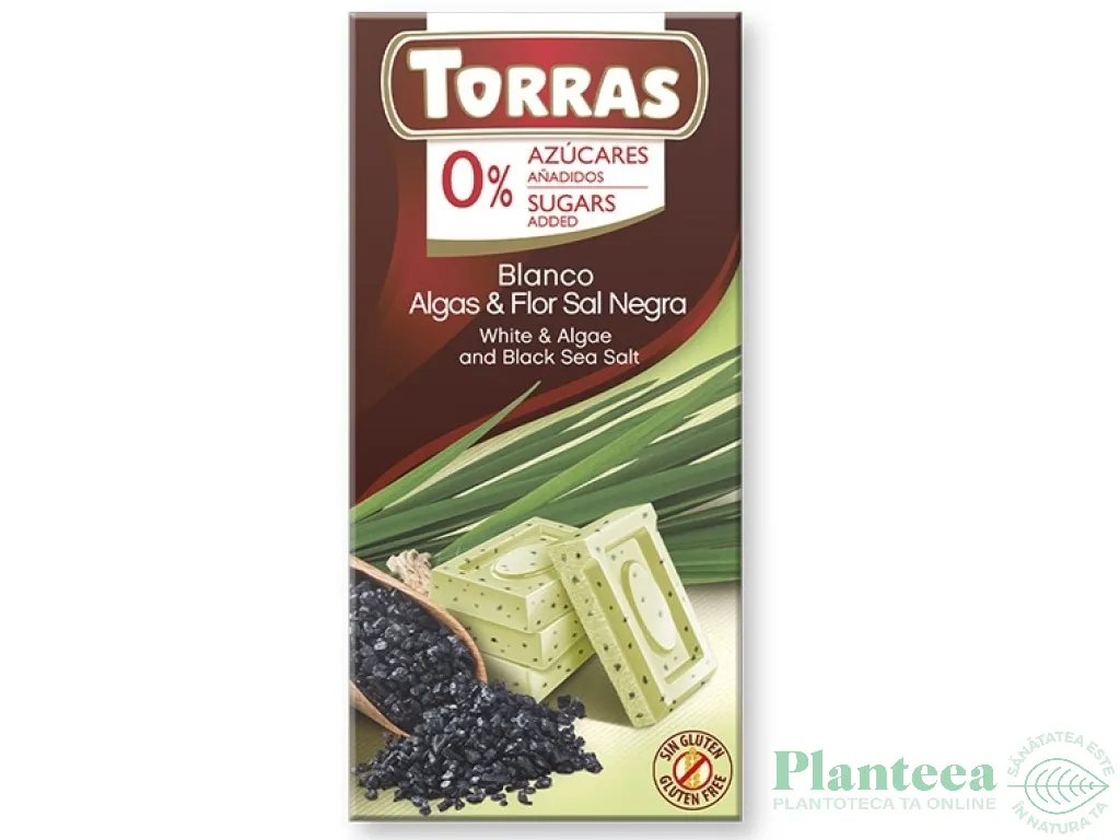 Ciocolata alba alge sare neagra fara zahar fara gluten 75g - TORRAS
