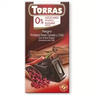 Ciocolata neagra 50% piper rosu scortisoara chilli fara zahar 75g - TORRAS
