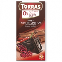 Ciocolata neagra 52%cacao piper roz scortisoara chilli fara zahar fara gluten 75g - TORRAS