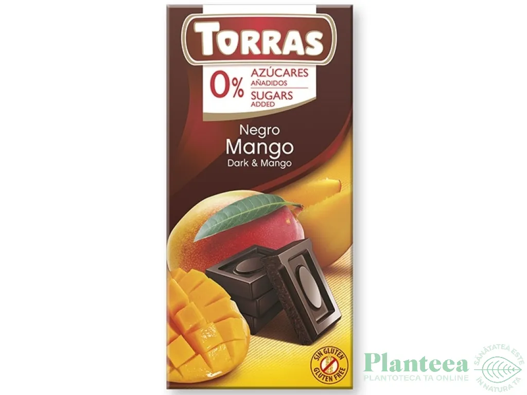 Ciocolata neagra 52%cacao mango fara zahar fara gluten 75g - TORRAS