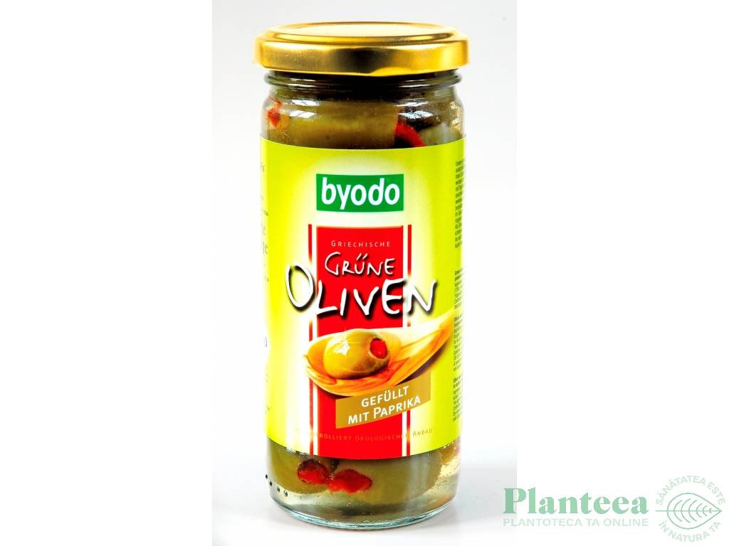 Masline verzi umplute ardei saramura 230g - BYODO