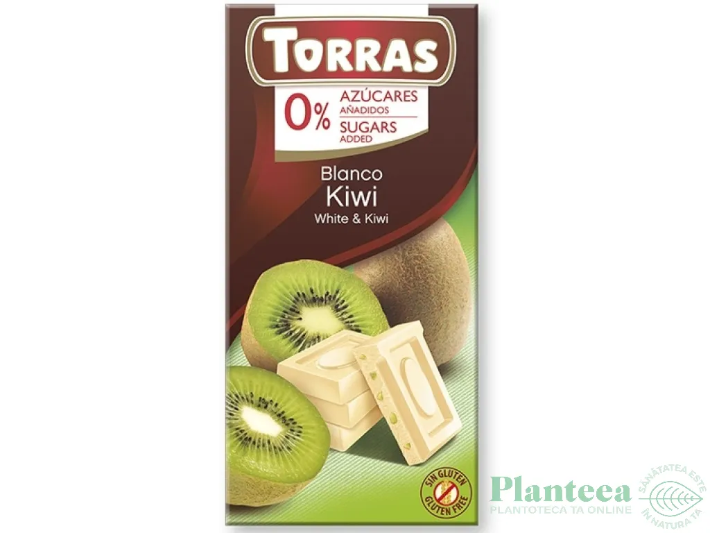 Ciocolata alba kiwi fara zahar fara gluten 75g - TORRAS