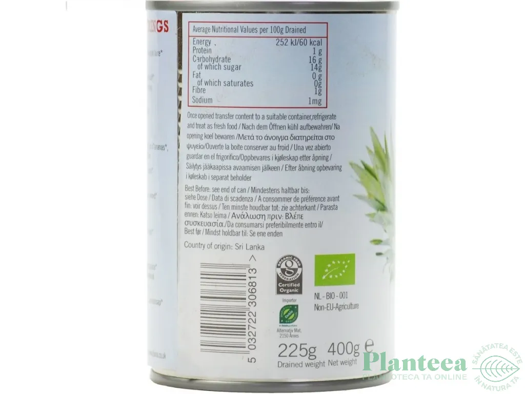 Compot ananas inele fara zahar 400g - BIONA