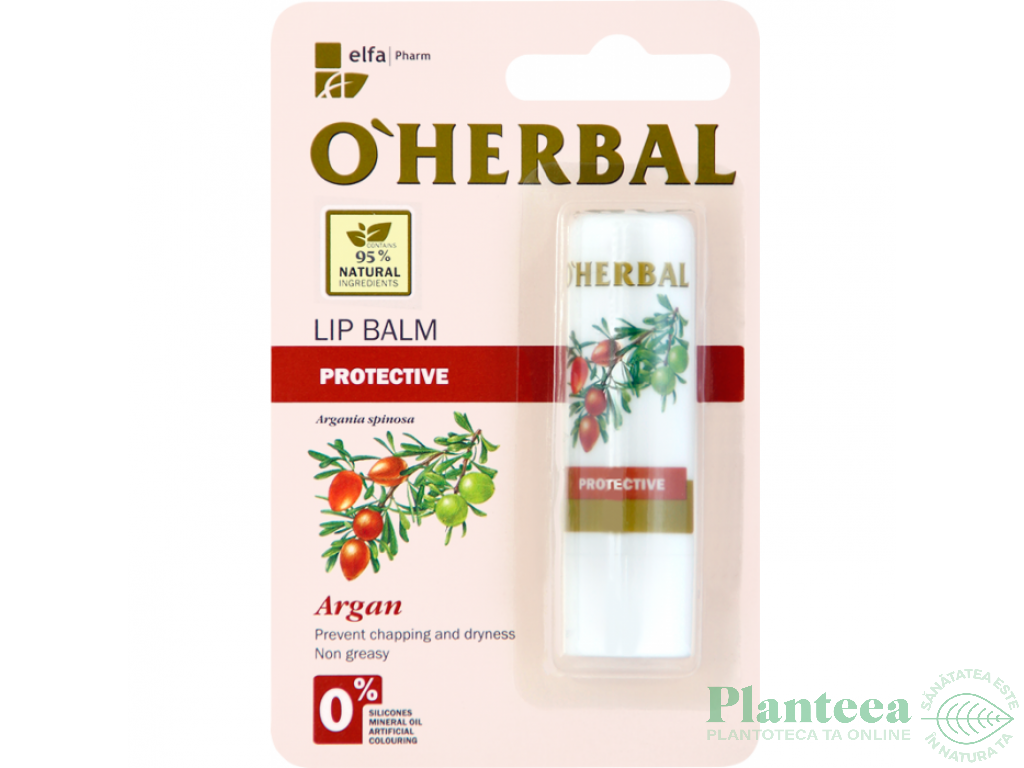 Strugurel buze protector ulei argan 4,8g - O`HERBAL