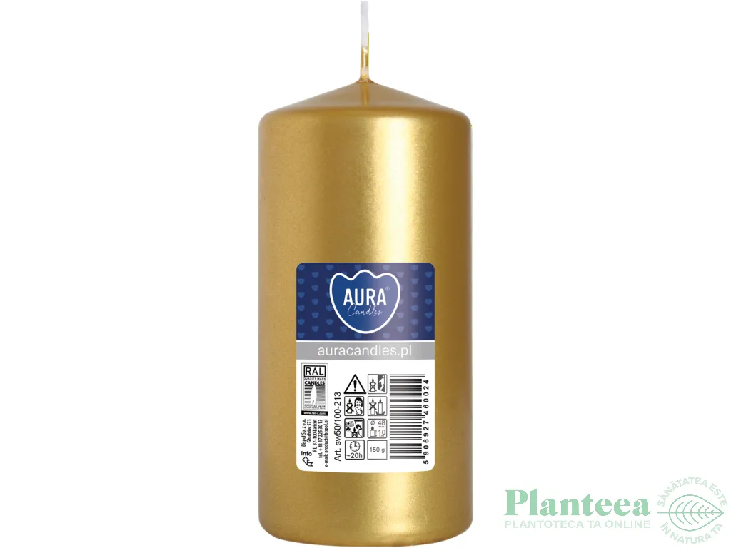 Lumanare ornamentala stalp 20h auriu 140g - BISPOL