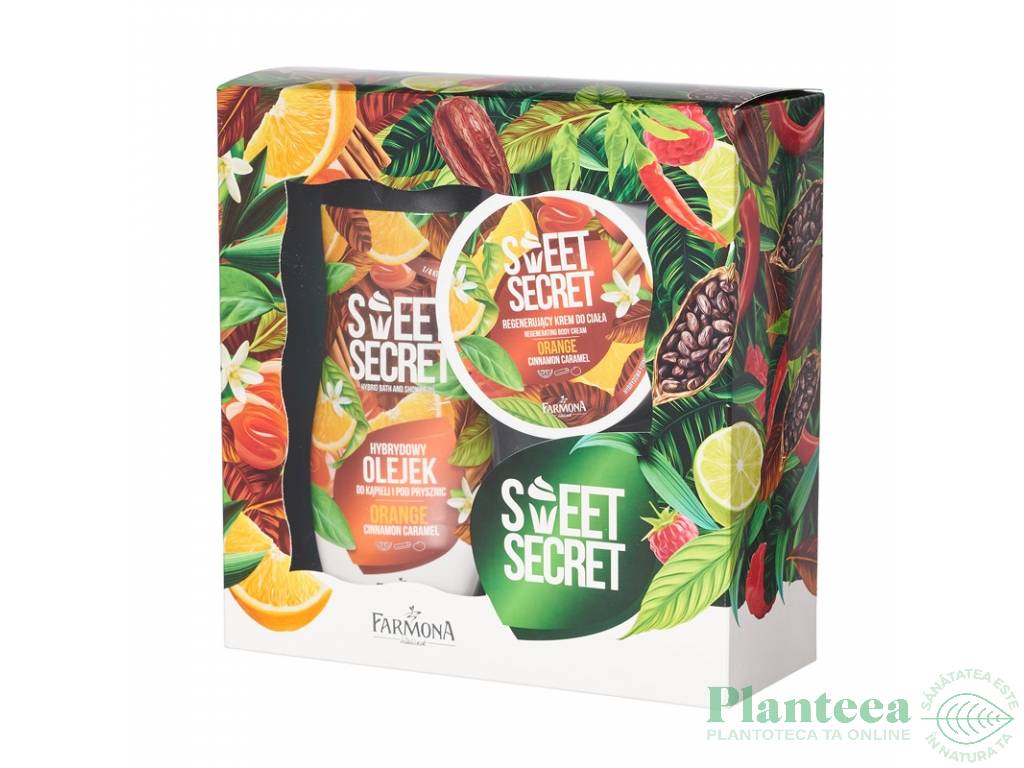 Set Cadou portocale scortisoara caramel [Gel baie dus 300ml+Crema corp 200ml] Sweet Secret 2b - FARMONA