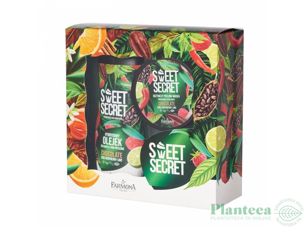 Set Cadou ciocolata chili zmeura lime [Gel baie dus 300ml+Masca scrub corp 200g] Sweet Secret 2b - FARMONA