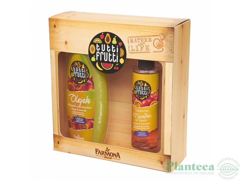 Set Cadou papaya tamarillo [Ulei baie dus 425ml+Spray corp 200ml] Tutti Frutti 2b - FARMONA