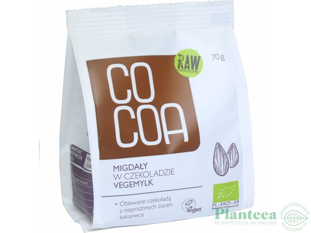 Migdale in ciocolata neagra raw eco 70g - COCOA