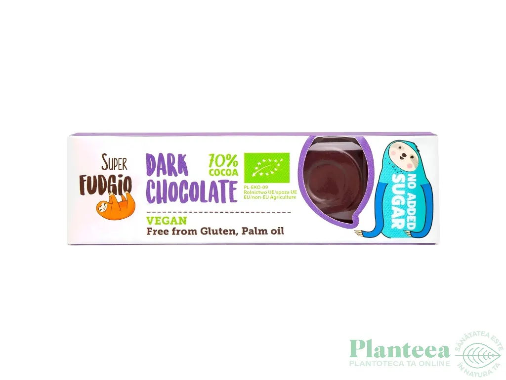 Baton ciocolata neagra 70% fara zahar fara gluten bio 40g - SUPER FUDGIO