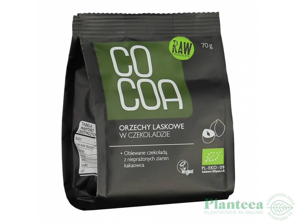 Alune padure in ciocolata neagra raw eco 70g - COCOA