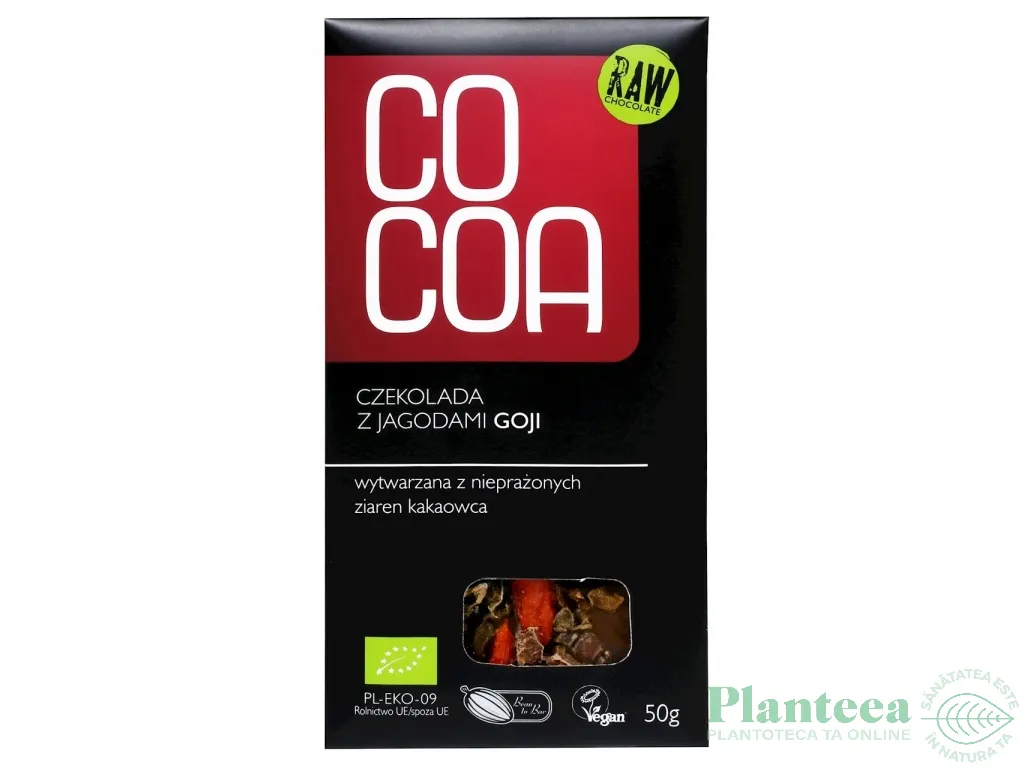 Ciocolata neagra 65% boabe cacao goji raw eco 50g - COCOA