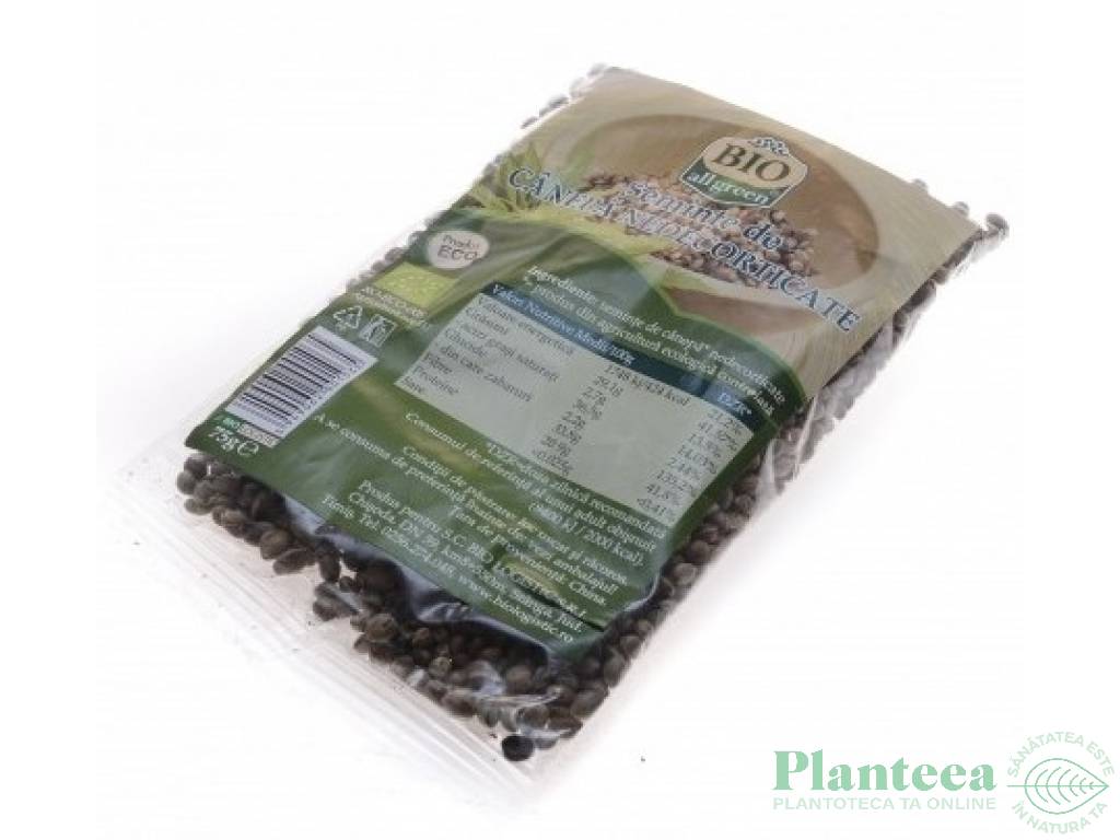 Seminte canepa nedecorticate eco 75g - BIO ALL GREEN