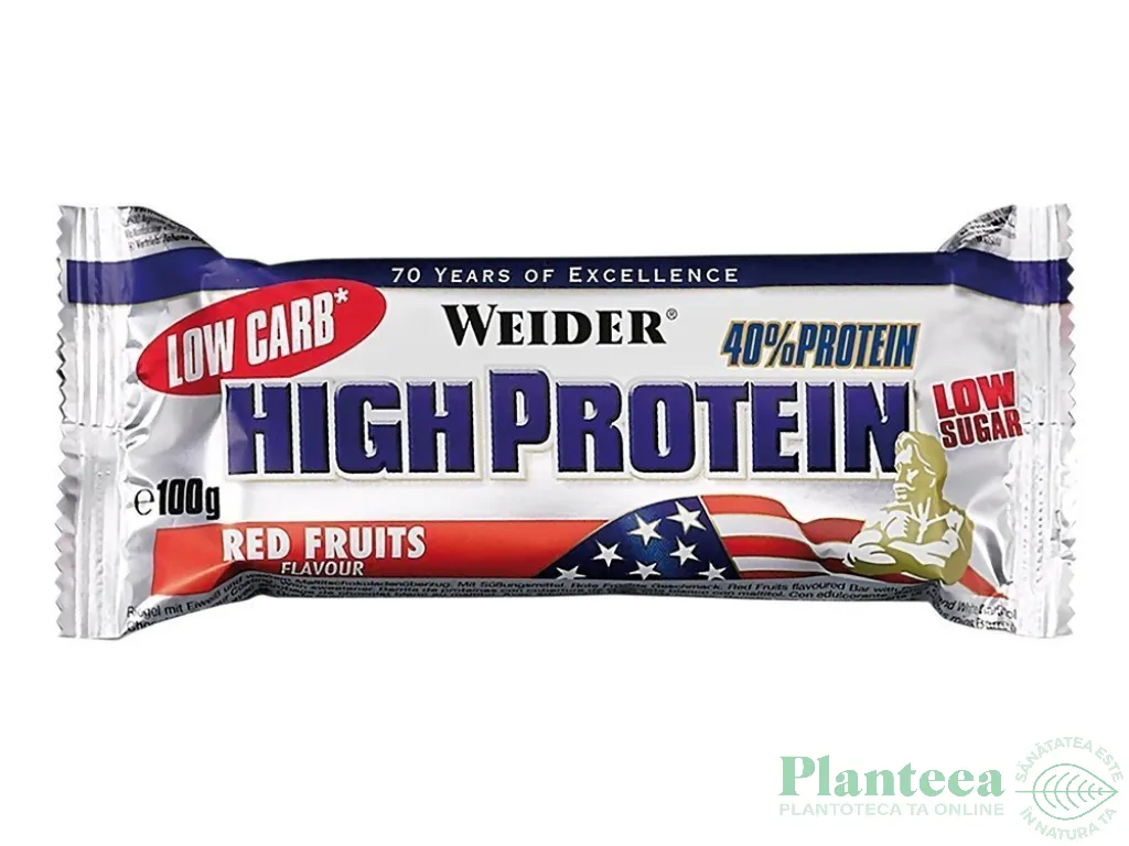 Baton proteic 40% HighProtein fructe rosii 100g - WEIDER