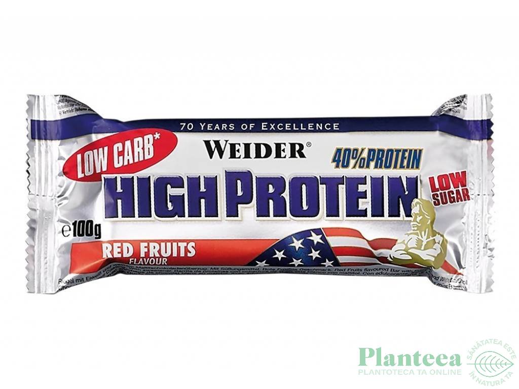 Baton proteic 40% HighProtein fructe rosii 100g - WEIDER