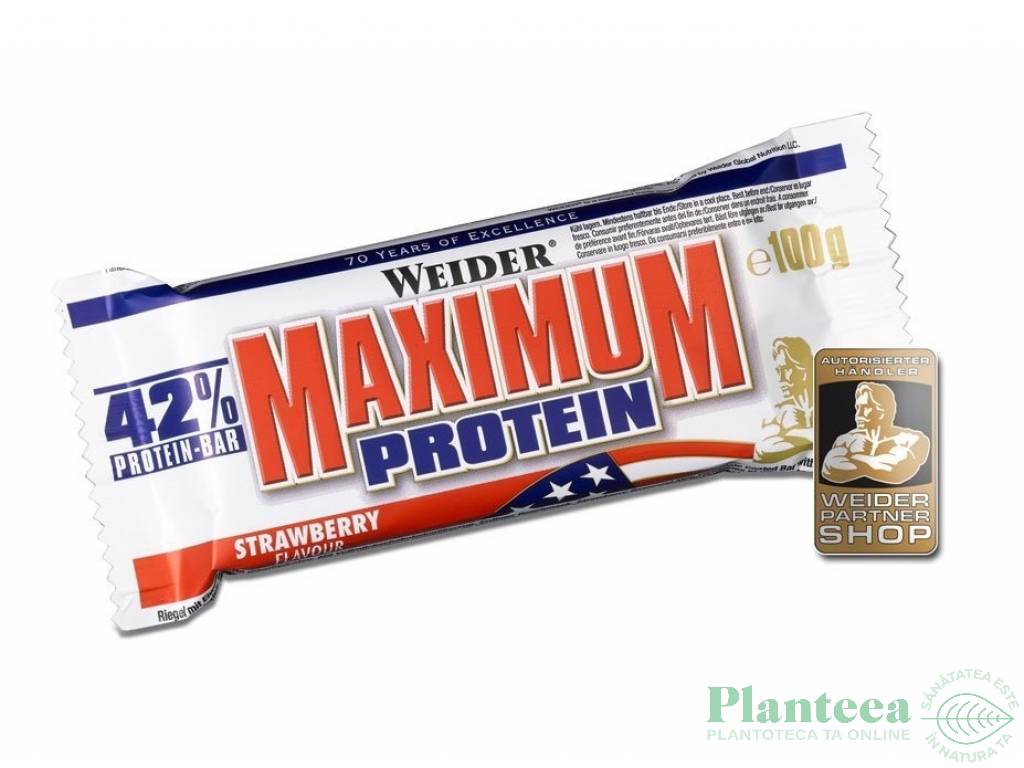 Baton proteic 42% MaximumProtein capsuni 100g - WEIDER