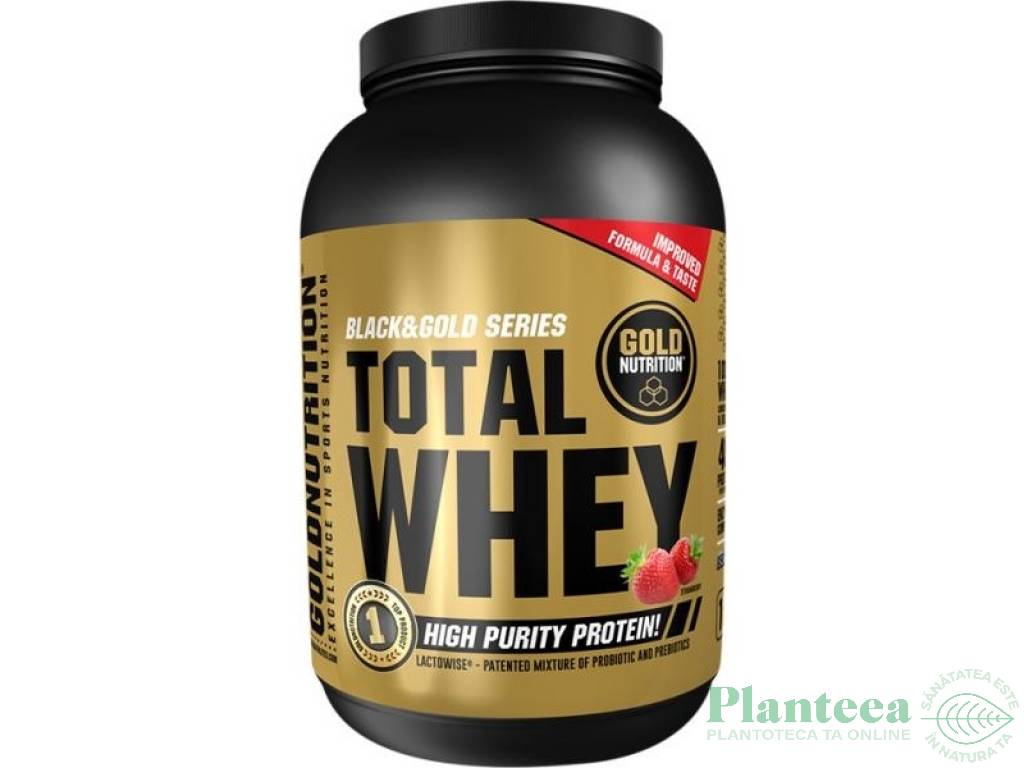 Pulbere proteica Total Whey capsuni 1kg - GOLD NUTRITION