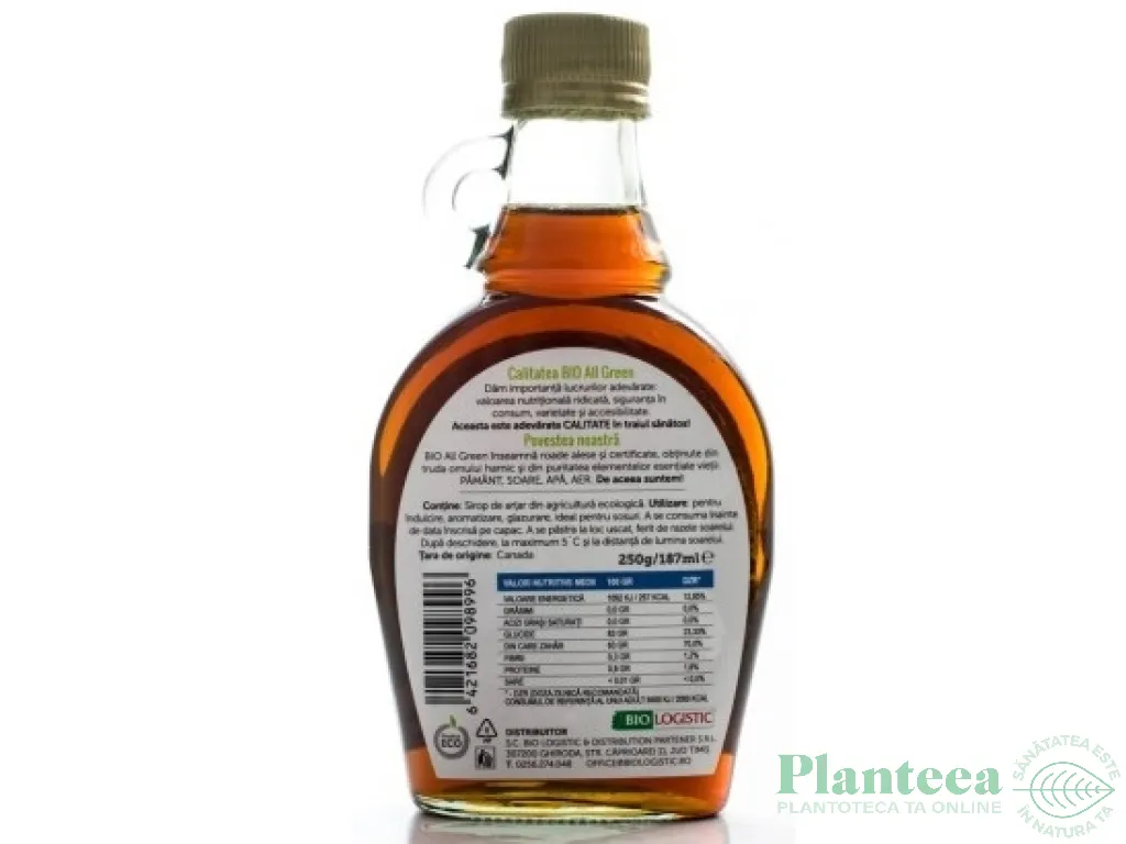 Indulcitor sirop artar grad A eco 250g - BIO ALL GREEN