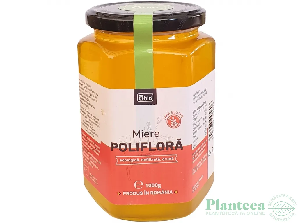 Miere poliflora cruda nefiltrata bio 1000g - OBIO