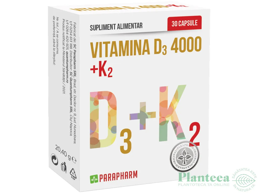 Vitamina D3 4000ui K2 30cps - PARAPHARM