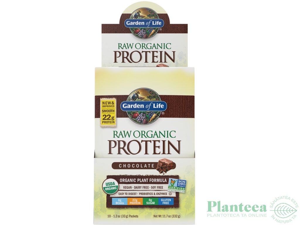 Pulbere proteica mix raw vegan ciocolata eco 10pl x 33g - GARDEN OF LIFE