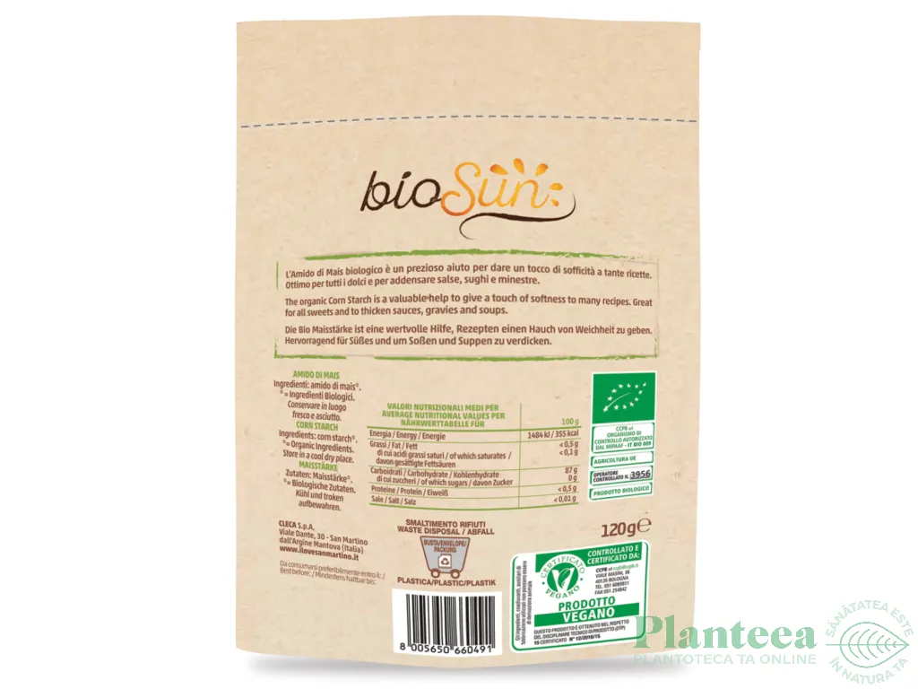 Amidon porumb fara gluten bio 120g - BIOSUN