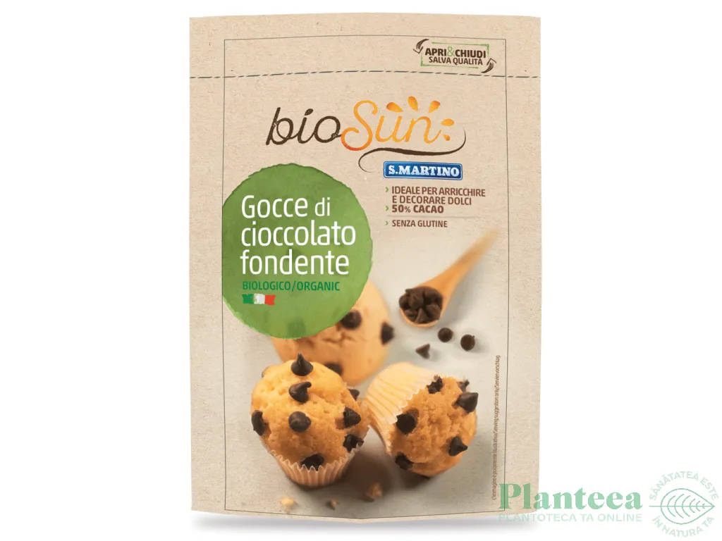 Picaturi ciocolata amaruie fara gluten bio 125g - BIOSUN