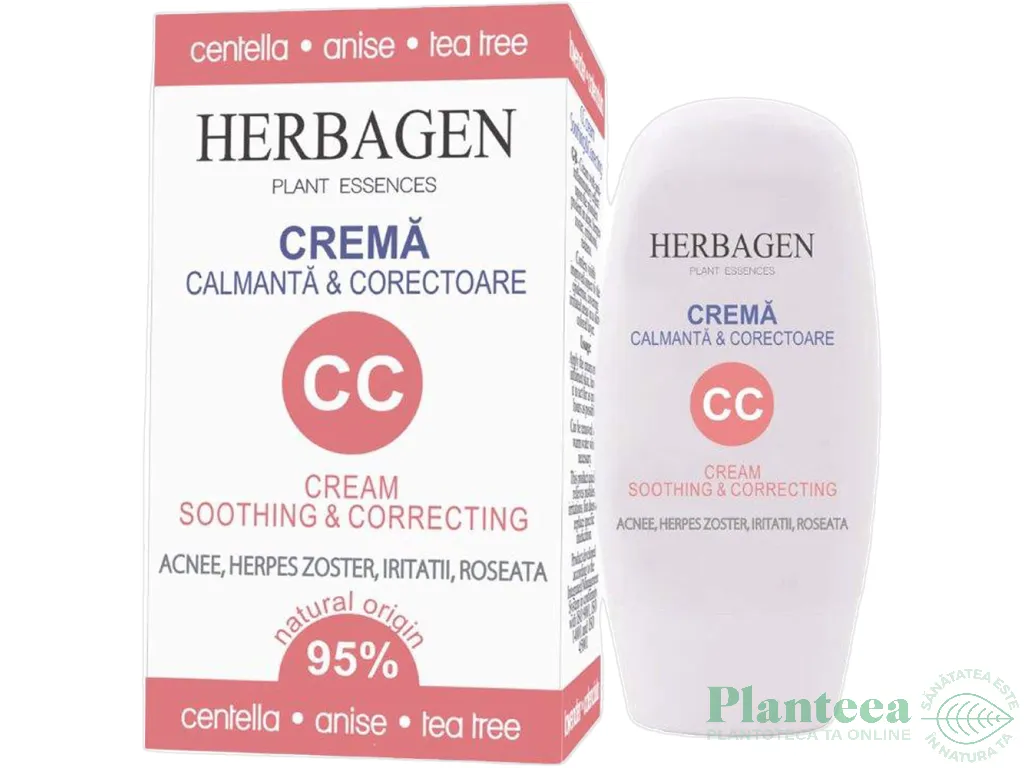 Crema CC calmanta corectoare acnee herpes zoster iritatii roseata 50g - HERBAGEN