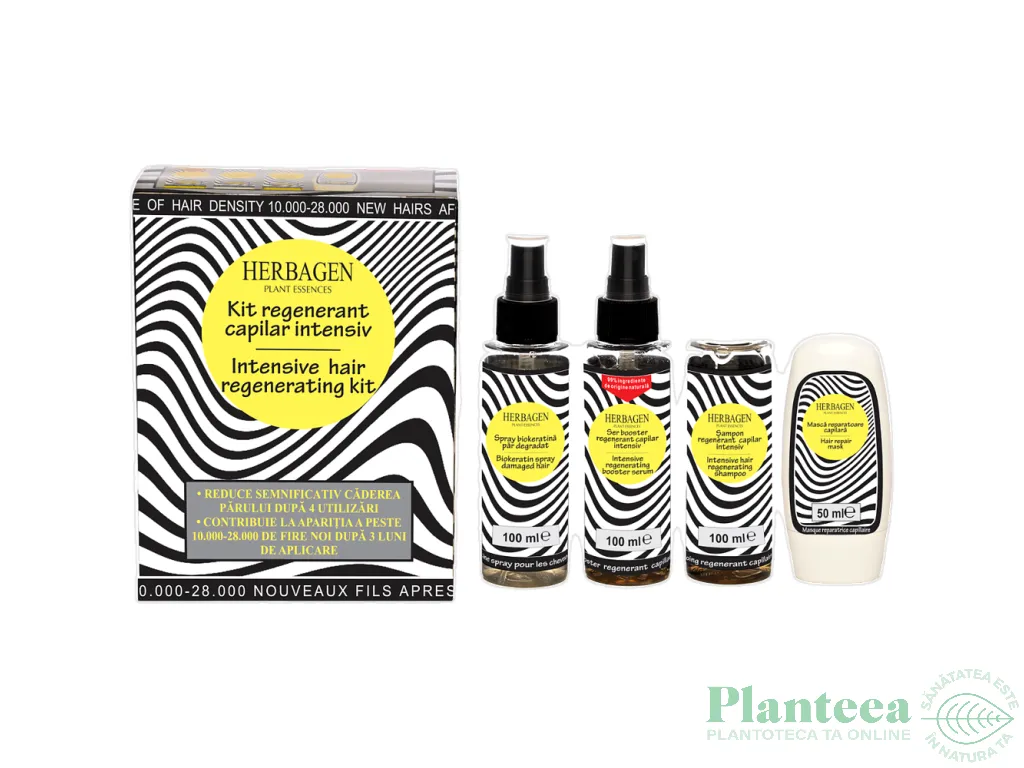 Kit regenerant capilar intensiv femei [Sampon 100ml+Masca par 50ml+Ser capilar 100ml+Spray par degradat 100ml] 4b - HERBAGEN
