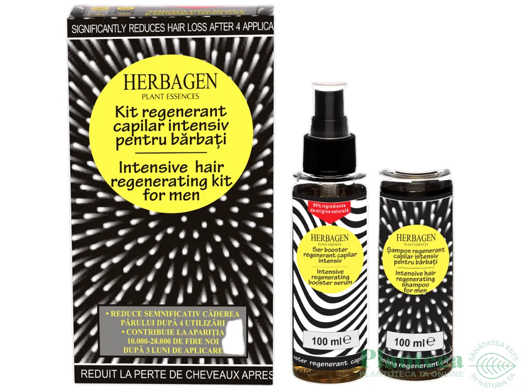 Kit regenerant capilar intensiv barbati [Sampon regenerant 100ml+Ser capilar 100ml] 2b - HERBAGEN
