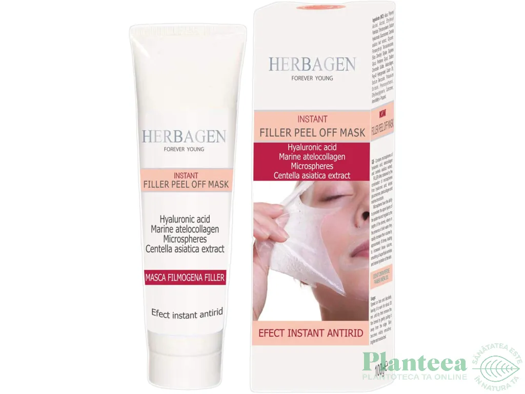 Masca filler fata instant filmogena sfere acid hialuronic atelocolagen 100g - HERBAGEN