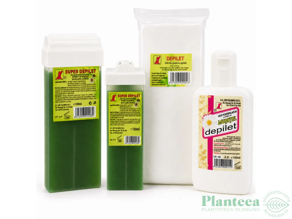 Kit Epilare piele sensibila [Roll on mare musetel + Roll on mic + 25Benzi hartie + Ulei 150ml] 4b - DEPILET