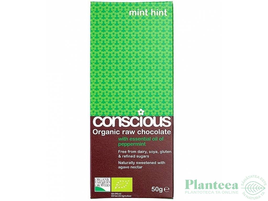 Ciocolata neagra 65% Mint Hint raw eco 50g - CONSCIOUS