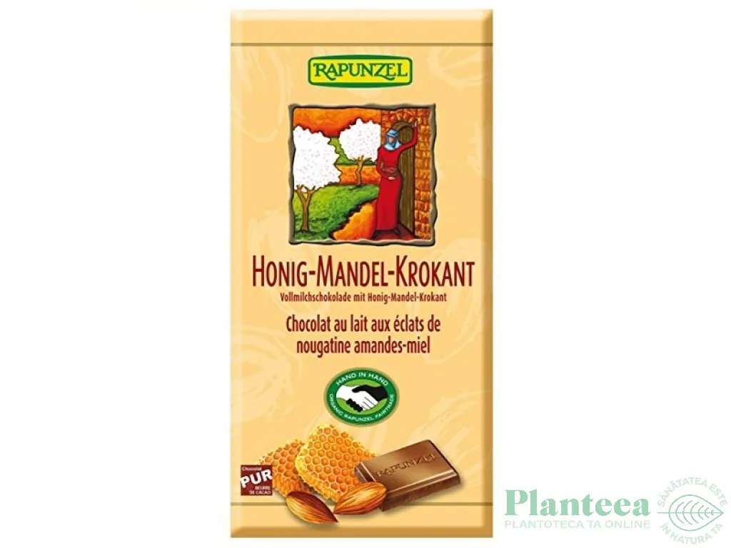 Ciocolata lapte integral cu miere migdale crocante eco 100g - RAPUNZEL