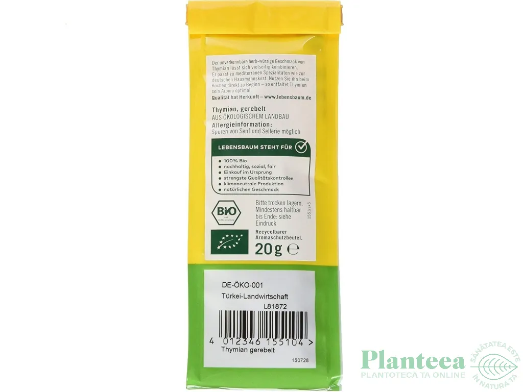 Condiment cimbru tocat  eco 20g - LEBENSBAUM