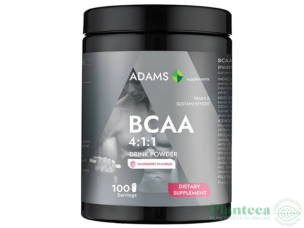 Pulbere BCAA 4:1:1 aroma zmeura 100portii 400g - ADAMS SUPPLEMENTS
