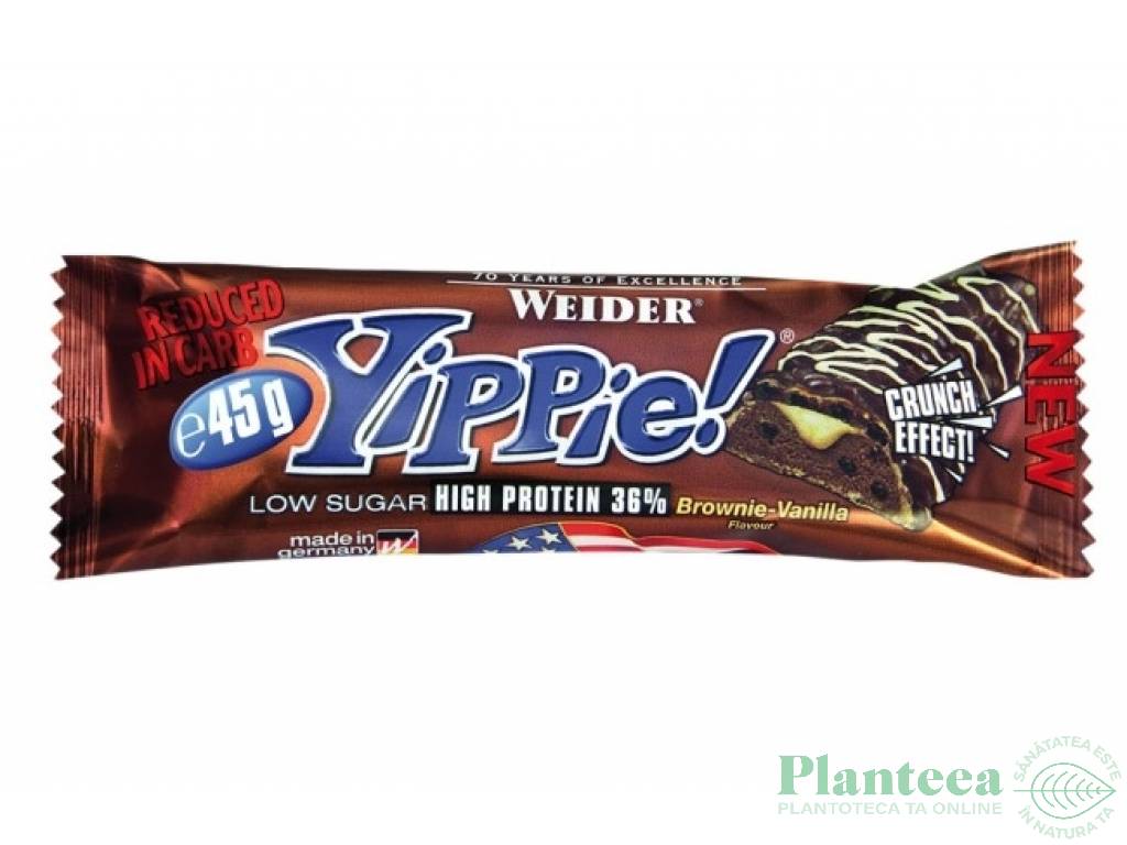 Baton proteic 36% Yippie brownie vanilie 45g - WEIDER