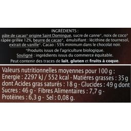 Ciocolata neagra 55% cocos eco 100g - JARDIN BIO