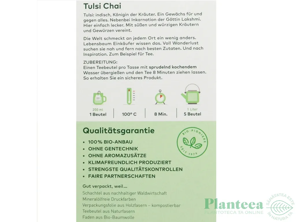Ceai tulsi chai eco 20dz - LEBENSBAUM