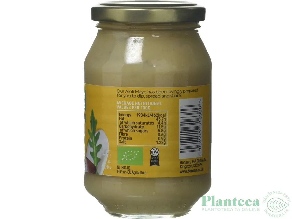 Maioneza vegana fl soarelui usturoi eco 235g - BONSAN