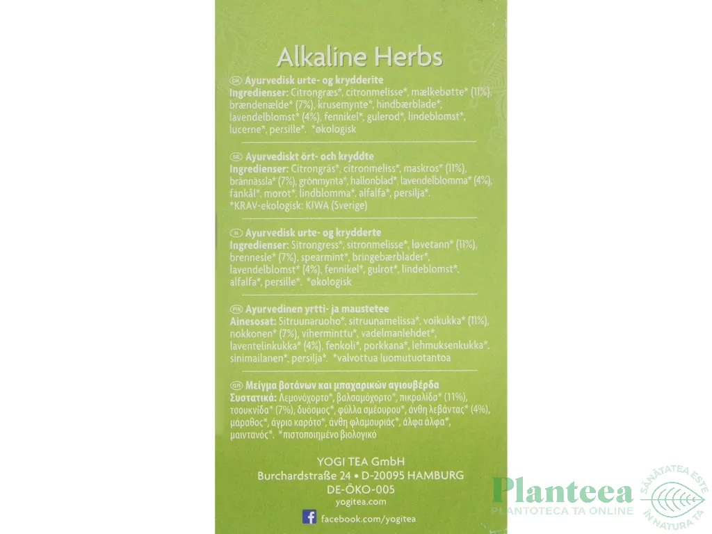 Ceai plante alcaline bio 17dz - YOGI TEA