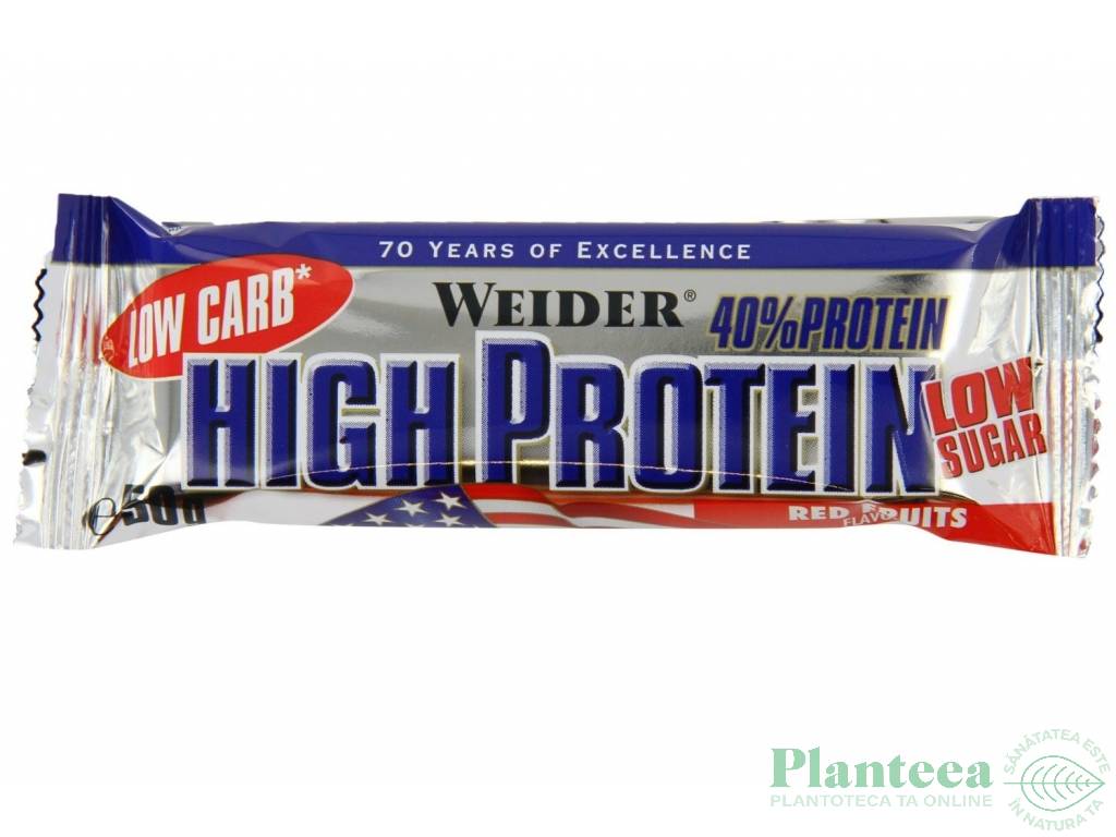 Baton proteic 40% HighProtein fructe rosii 50g - WEIDER
