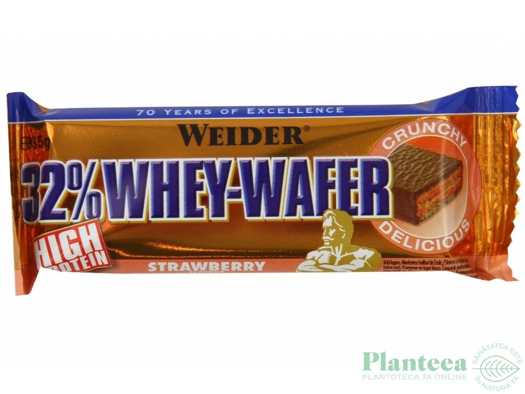 Baton proteic 32% WheyWafer capsuni 35g - WEIDER