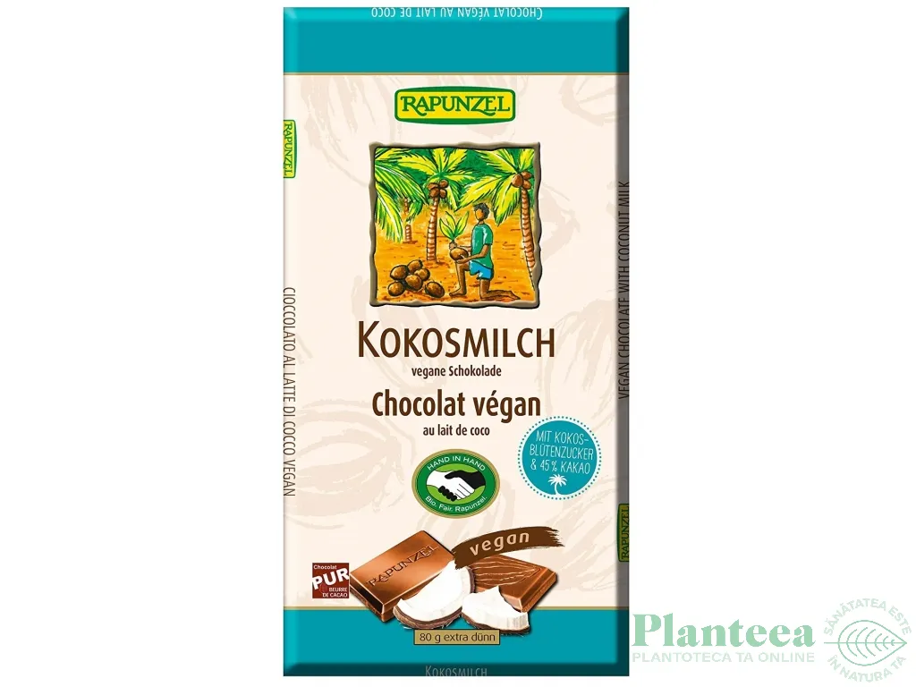 Ciocolata vegana lapte_cocos eco 80g - RAPUNZEL
