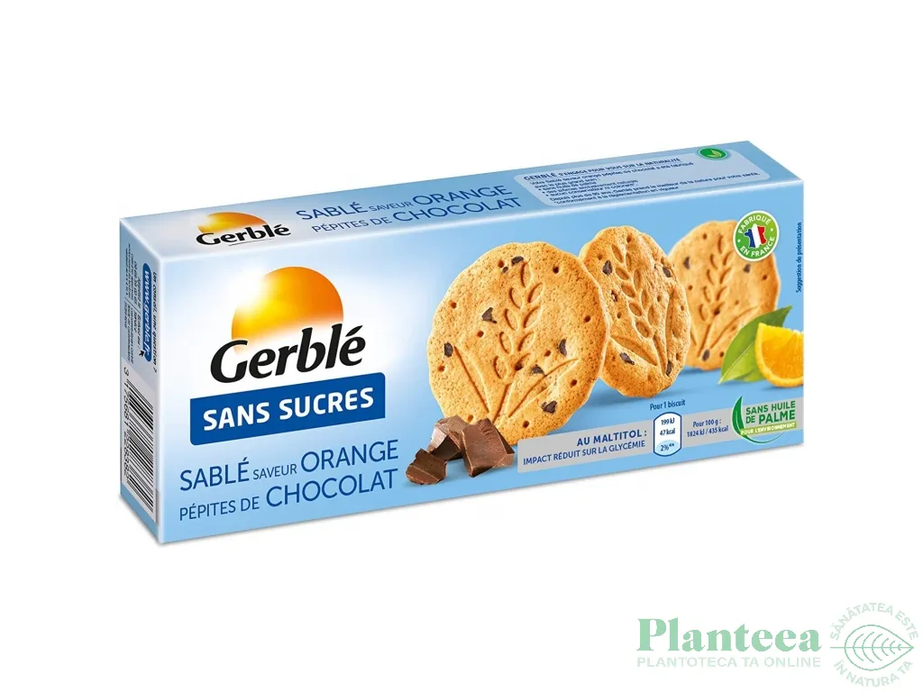 Biscuiti portocale pepite ciocolata fara zahar Glucoregul 132g - GERBLE