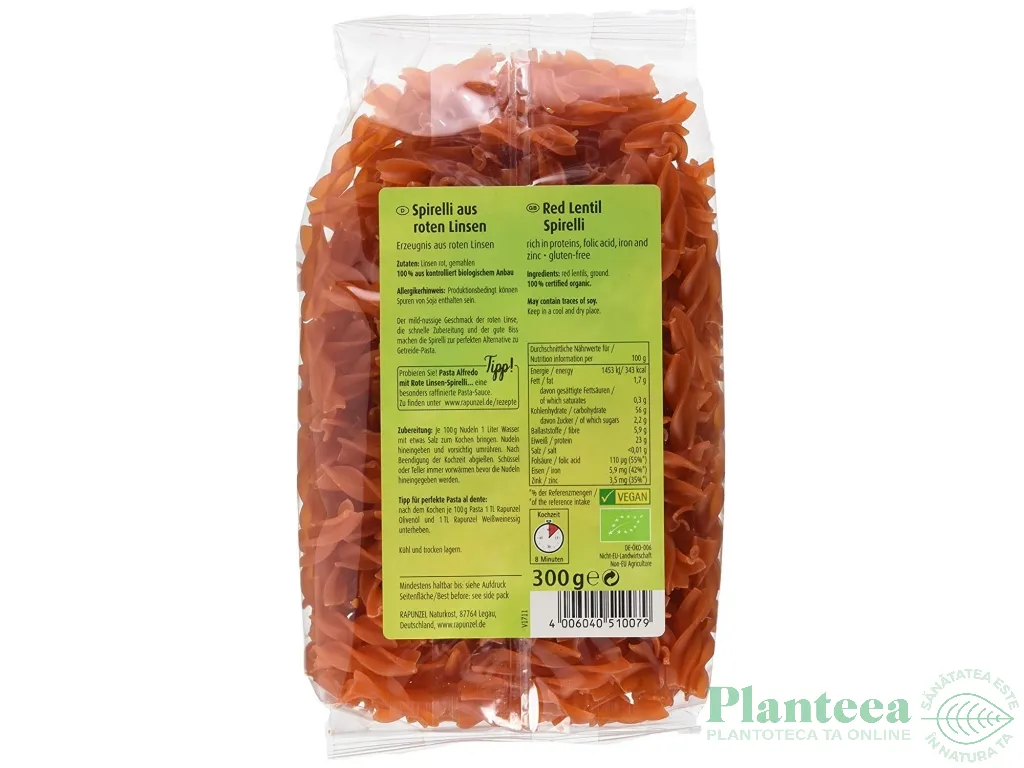 Paste spirelli linte rosie fara gluten eco 300g - RAPUNZEL
