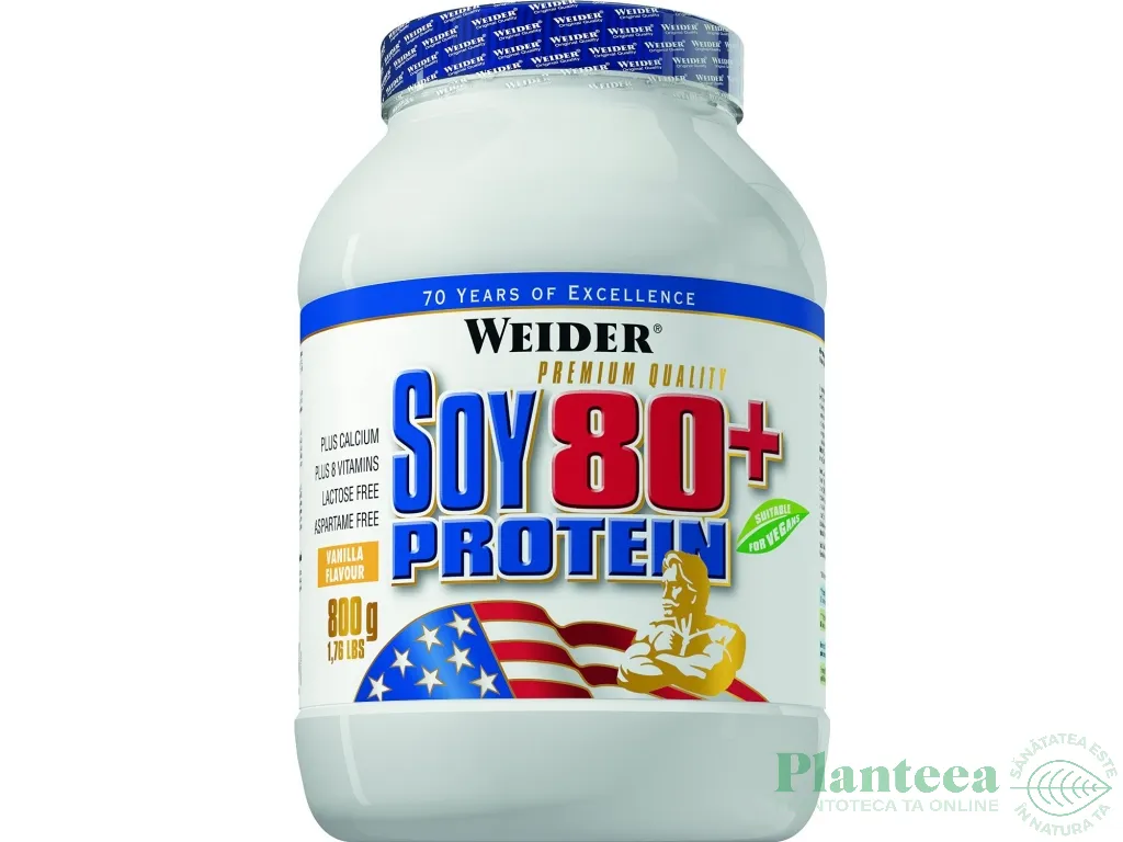 Pulbere proteica soia izolat 80+ vanilie 800g - WEIDER